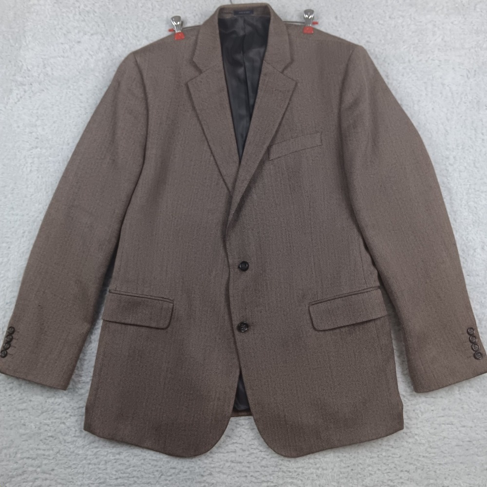 Stafford Sport Coat Merino Wool Mens 42R Brown Herringbone Classic Fit Blazer